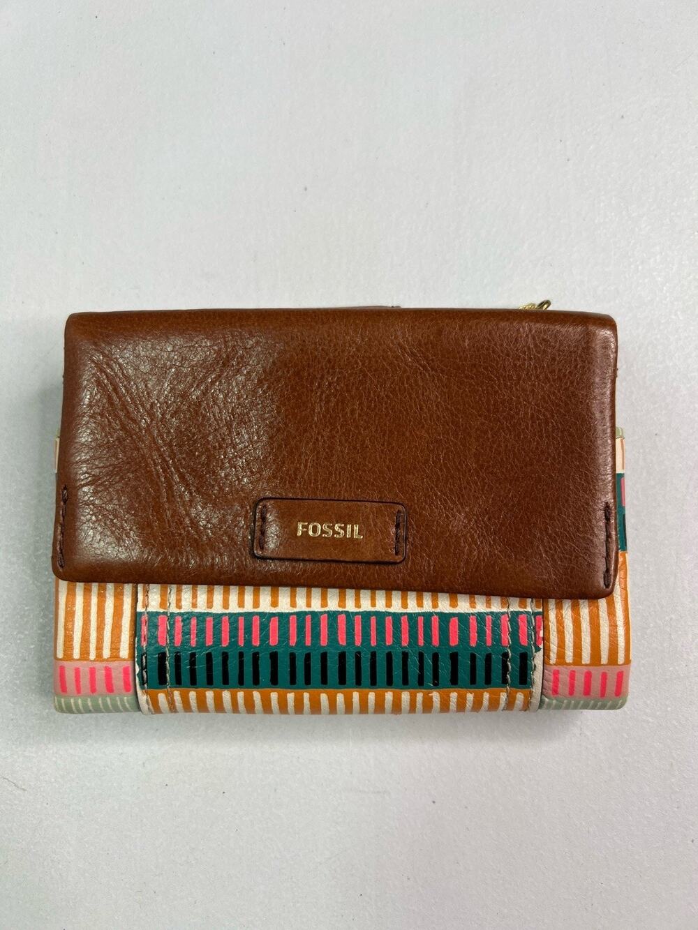 Fossil Ellis Leather Bifold Brown Multicolor Wallet